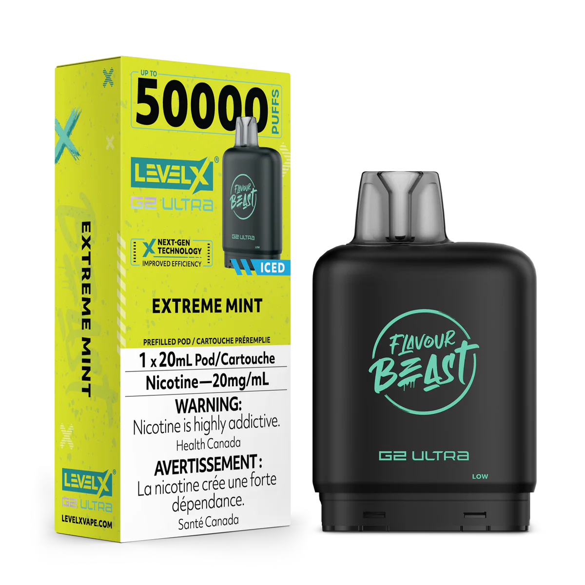 FLAVOUR BEAST LEVEL X G2 REPLACEMENT POD 20ML 50K - Extreme Mint