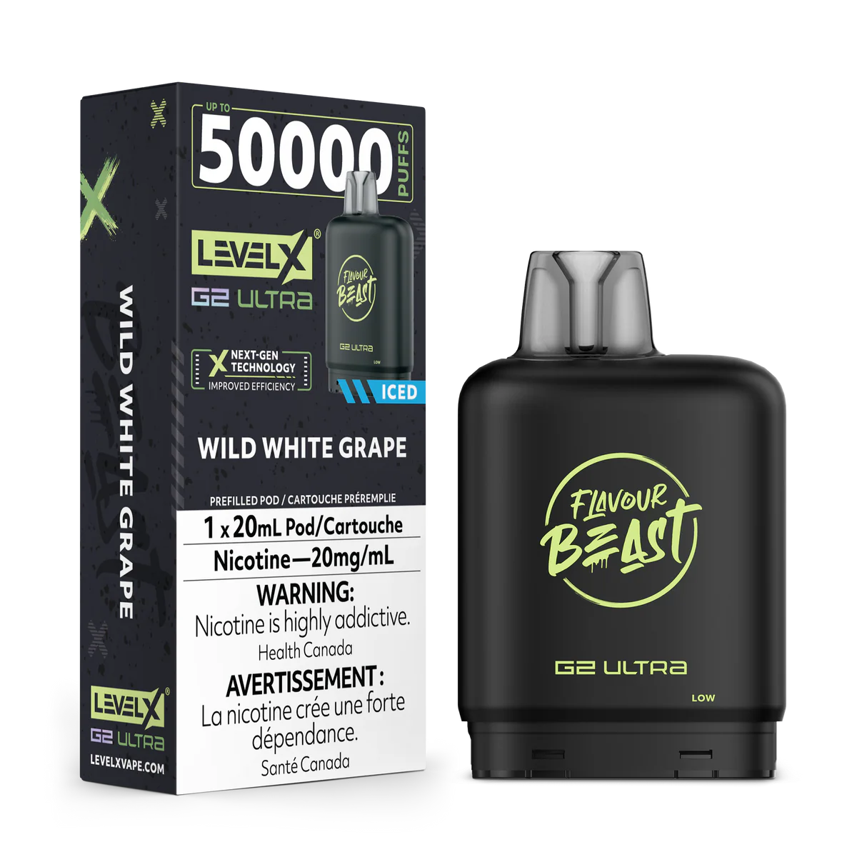 FLAVOUR BEAST LEVEL X G2 REPLACEMENT POD 20ML 50K - Wild White Grape