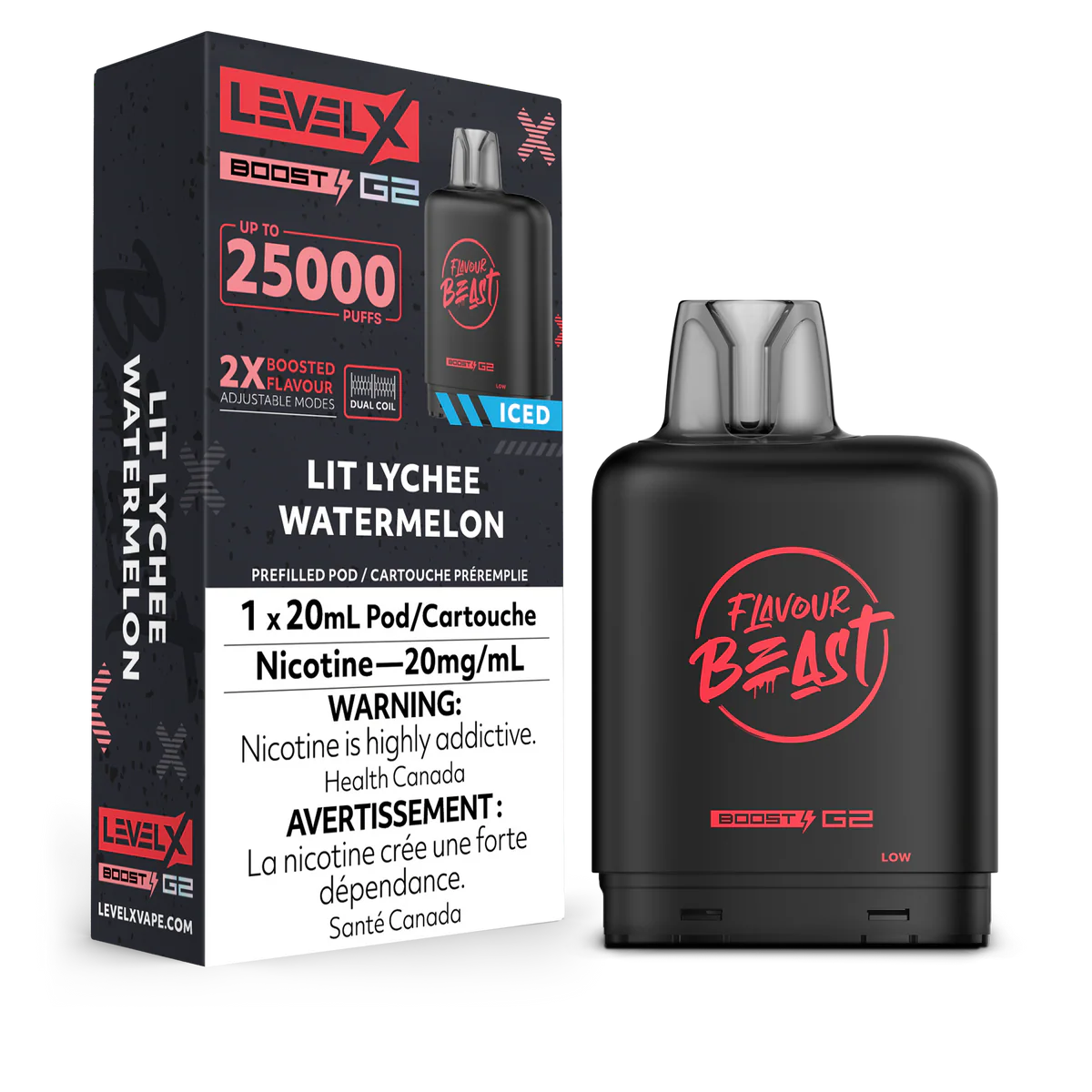 FLAVOUR BEAST LEVEL X REPLACEMENT POD 20ML 25K - Lit Lychee Watermelon