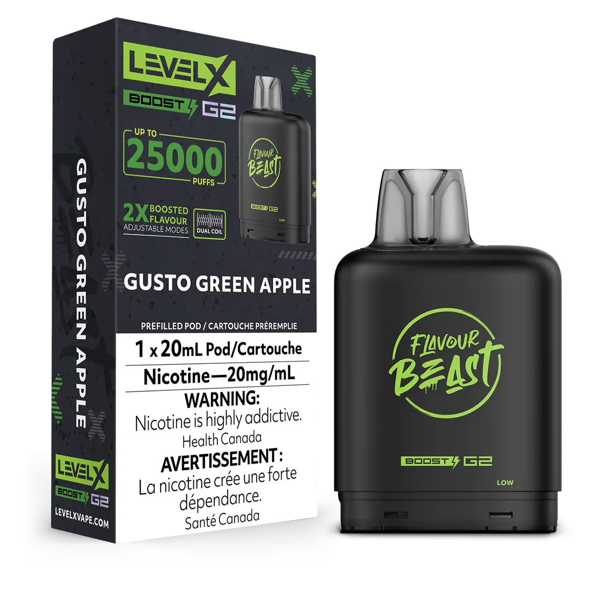 FLAVOUR BEAST LEVEL X REPLACEMENT POD 20ML 25K - Gusto Green Apple