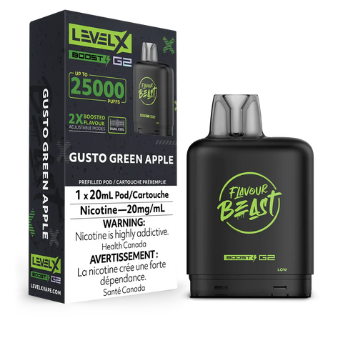 FLAVOUR BEAST LEVEL X REPLACEMENT POD 20ML 25K - Gusto Green Apple