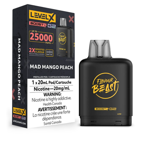 FLAVOUR BEAST LEVEL X REPLACEMENT POD 20ML 25K - Mad Mango Peach
