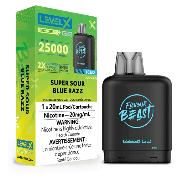 FLAVOUR BEAST LEVEL X REPLACEMENT POD 20ML 25K - Super Sour Blue Razz