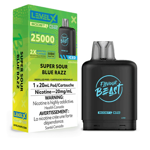 FLAVOUR BEAST LEVEL X REPLACEMENT POD 20ML 25K - Super Sour Blue Razz