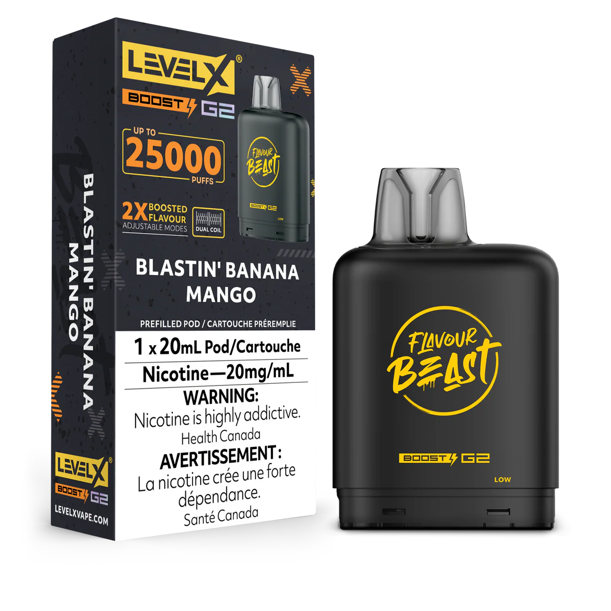FLAVOUR BEAST LEVEL X REPLACEMENT POD 20ML 25K - Blastin' Banana Mango