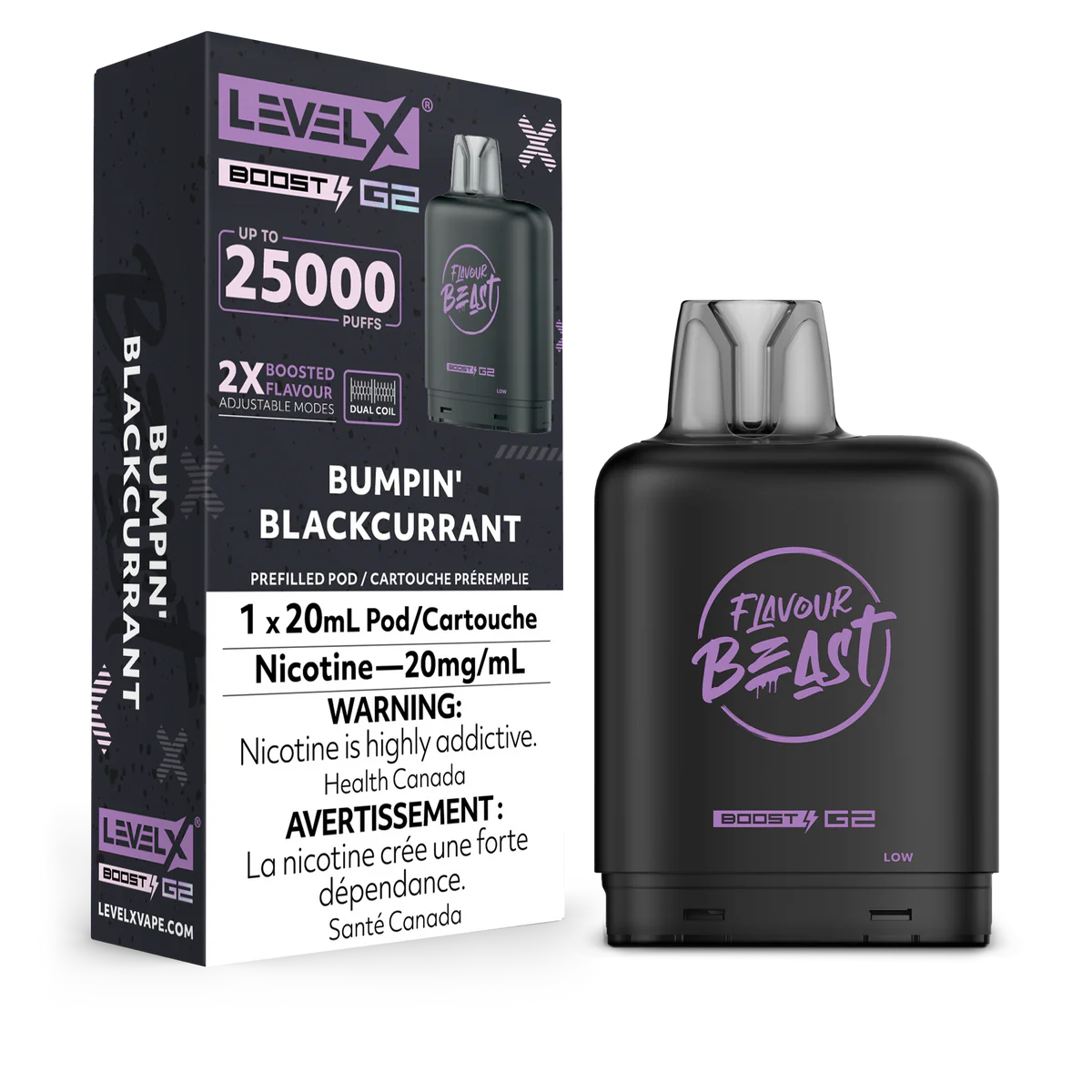 FLAVOUR BEAST LEVEL X REPLACEMENT POD 20ML 25K - Bumpin' Blackcurrant