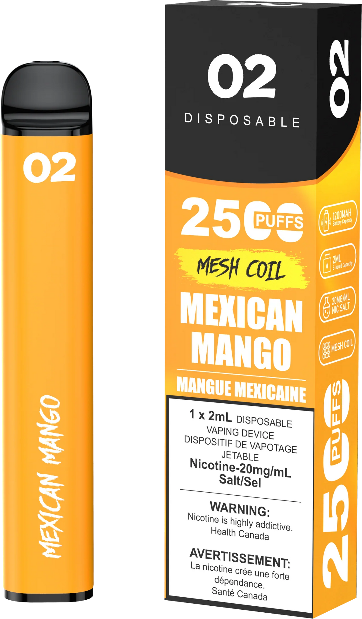 O2 Disposable 2500 Puffs - Mexican Mango