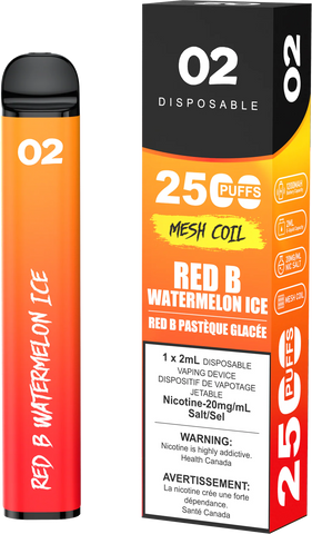 O2 Disposable 2500 Puffs - Red B Watermelon Ice