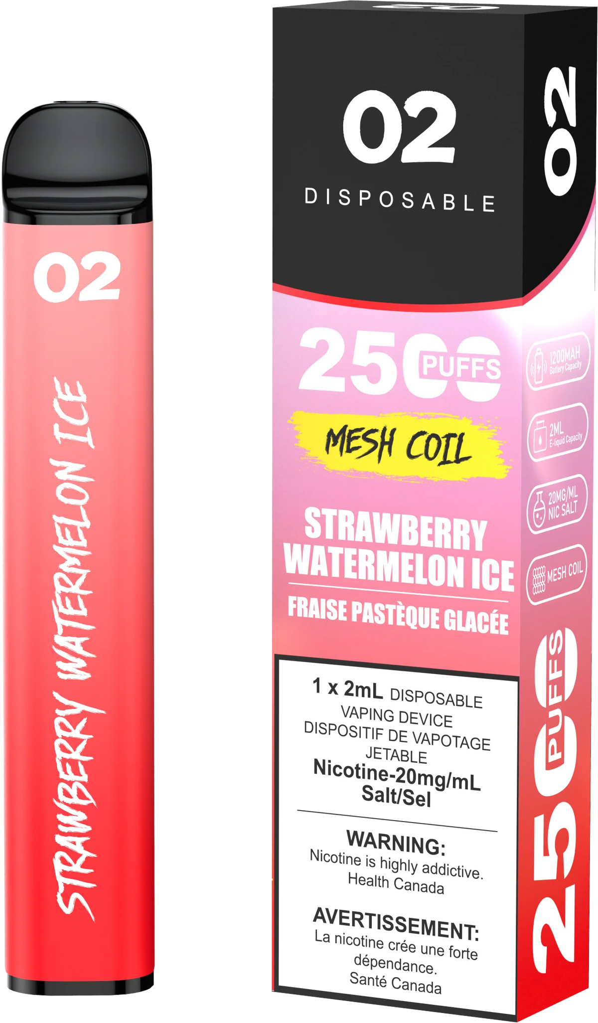 O2 Disposable 2500 Puffs - Strawberry Watermelon Ice