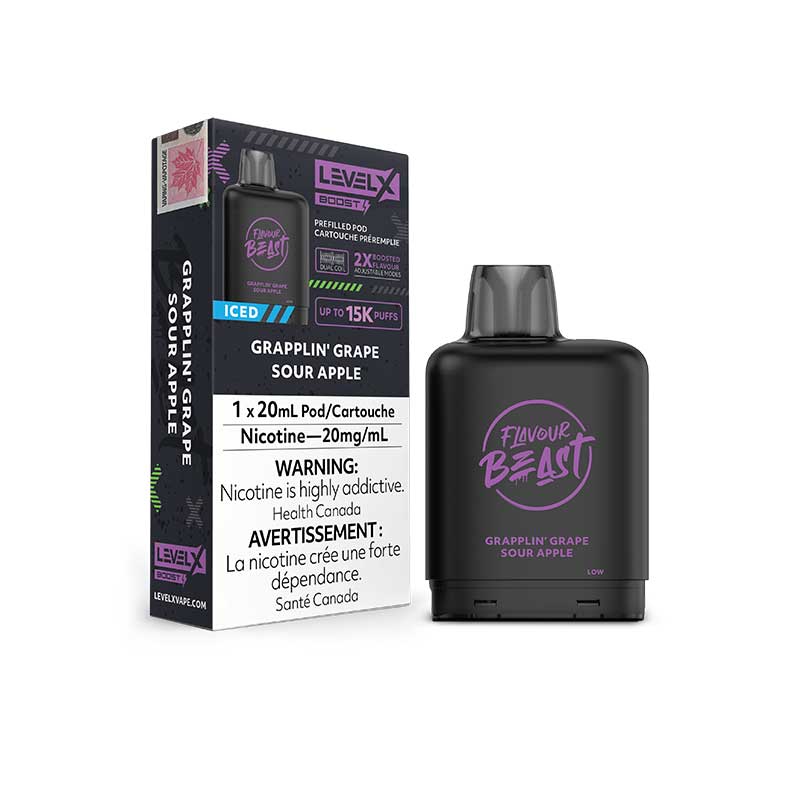 FLAVOUR BEAST LEVEL X REPLACEMENT POD 20ML 15000 PUFF - Grapplin' Grape Sour Apple