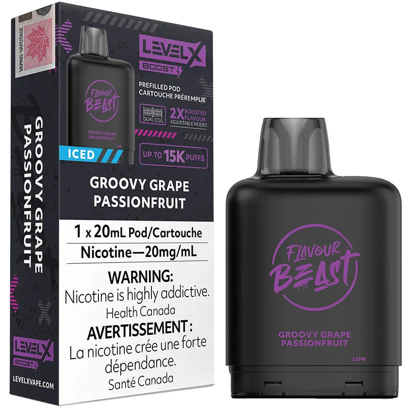 FLAVOUR BEAST LEVEL X REPLACEMENT POD 20ML 15000 PUFF - Groovy Grape Passionfruit