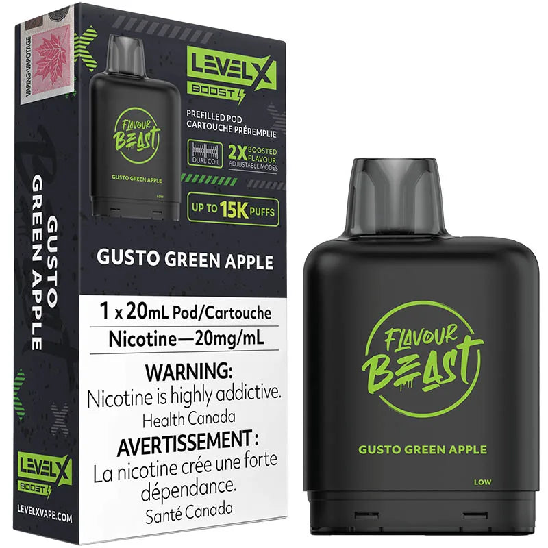 FLAVOUR BEAST LEVEL X REPLACEMENT POD 20ML 15000 PUFF - Gusto Green Apple