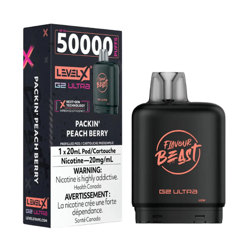 FLAVOUR BEAST LEVEL X G2 REPLACEMENT POD 20ML 50K - Packin' Peach Berry